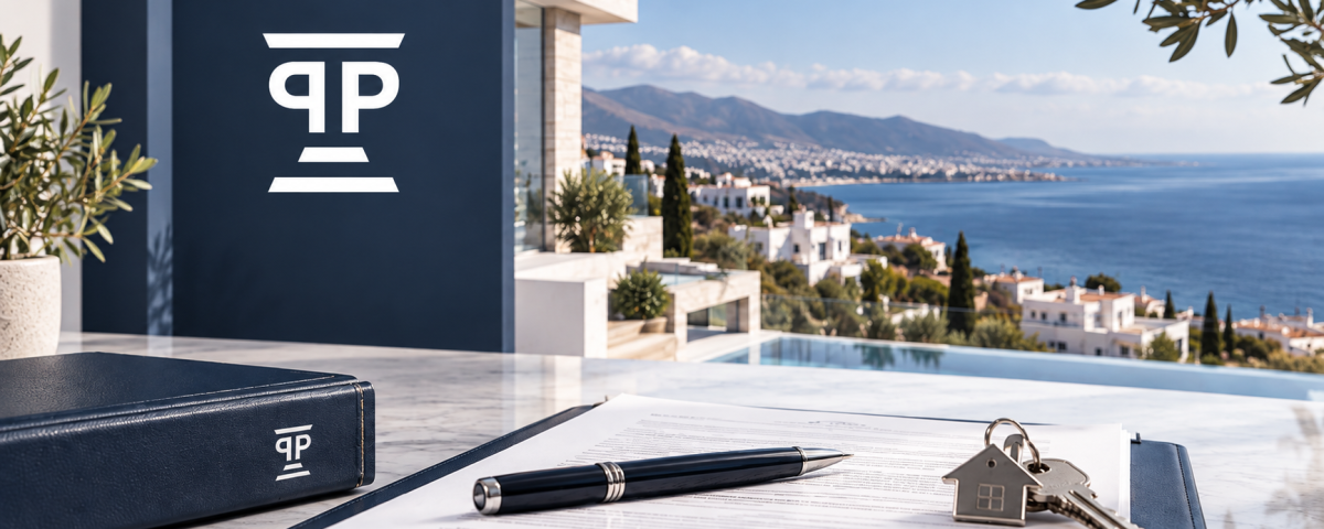 Buying property in Cyprus with sale contract, house keys and Papantoniou & Papantoniou LLC branding